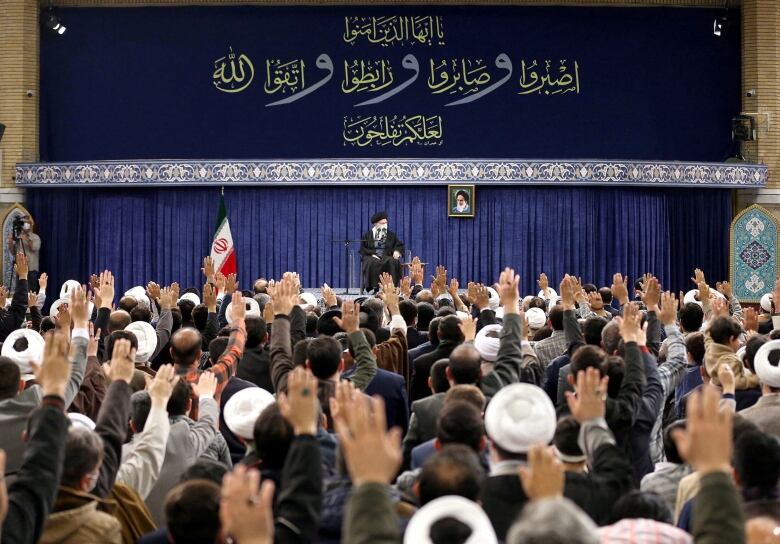 Iran's Supreme Leader Ayatollah Ali Khamenei attends a meeting in Tehran on Monday.