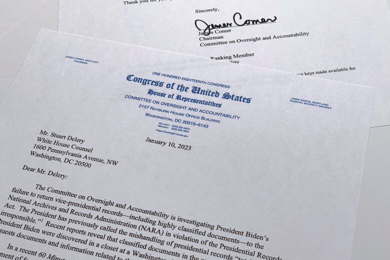 Close up of a letter with letterhead from The Congress of the United States in blue lettering.