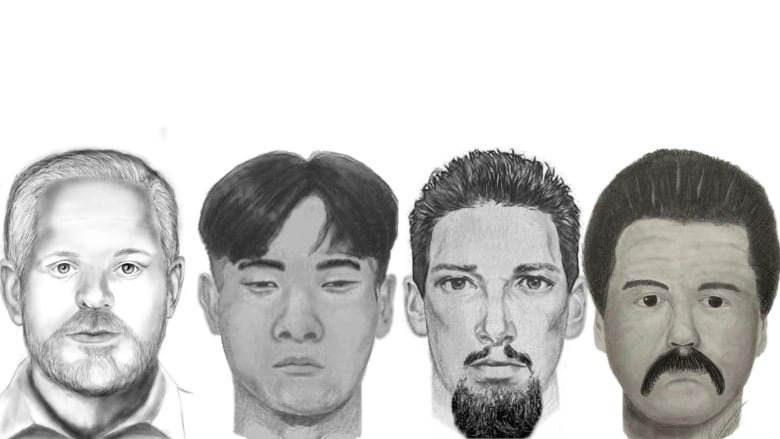 Four different composite sketches of men. 