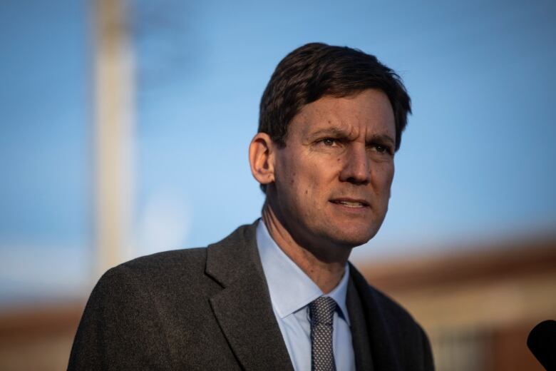 B.C. Premier David Eby is pictured in a photo during a news conference.