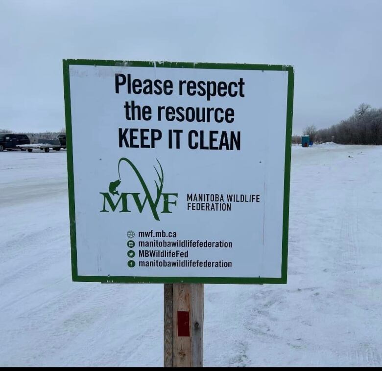 A sign from the Manitoba Wildlife Federation says, 