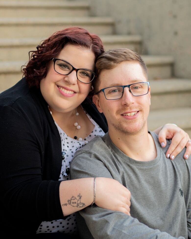 Sasktaoon resident Lesly Humble poses with her husband, Landon, in October 2021. Lesly has cerebral palsy and has been on a wait-list for a service dog since January 2019.