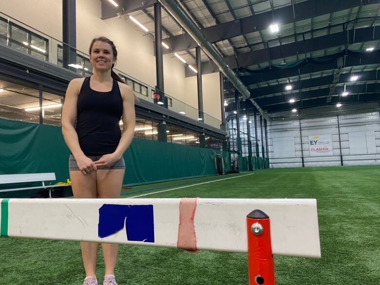 Saskatoon hurdler Michelle Harrison trains at the Ignite Athletics facility in Saskatoon in preparation for this weekend's Knights of Columbus Indoor Games.