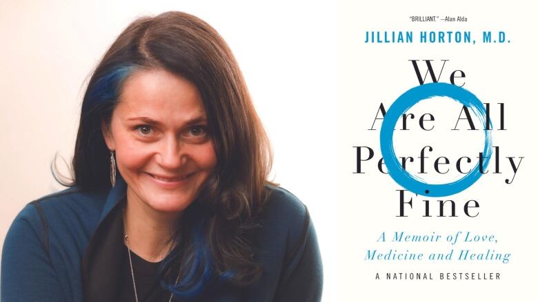 The white book cover features a blue paint stroke painted in a circle below the text of the book cover that reads: We Are All Perfectly Fine. 