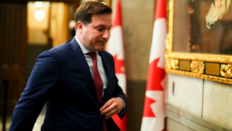 Minister of Public Safety Marco Mendicino leaves after speaking in the foyer of the House of Commons on Parliament Hill in Ottawa on Monday, April 25, 2022. 