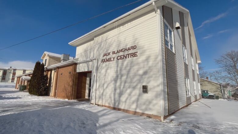 Exterior shot of Jack Blanchard Hall in Charlottetown in winter