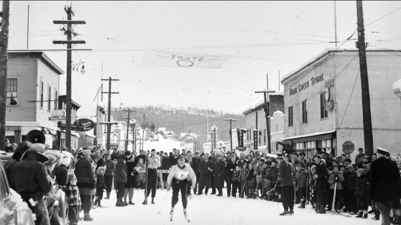 Cross country ski racers are pictured skiing in the streets in Kimberley, B.C. 