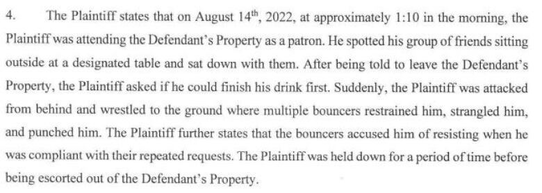 A portion of text from a lawsuit filed against the Halifax Alehouse last year. 