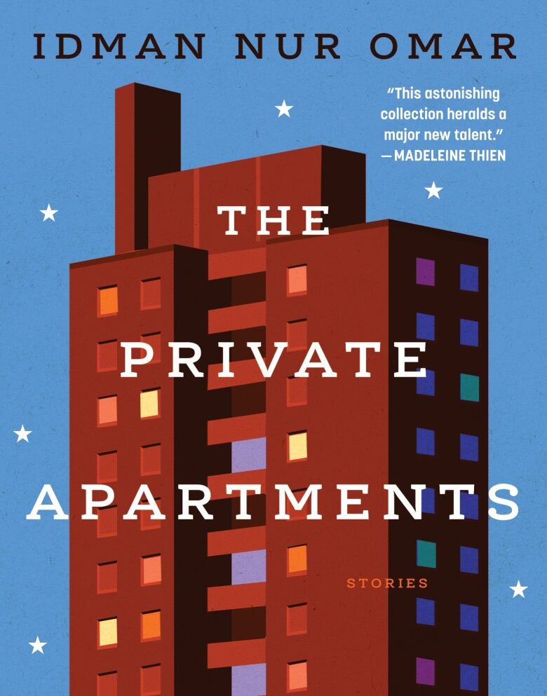 A blue book cover featuring a brown apartment building.