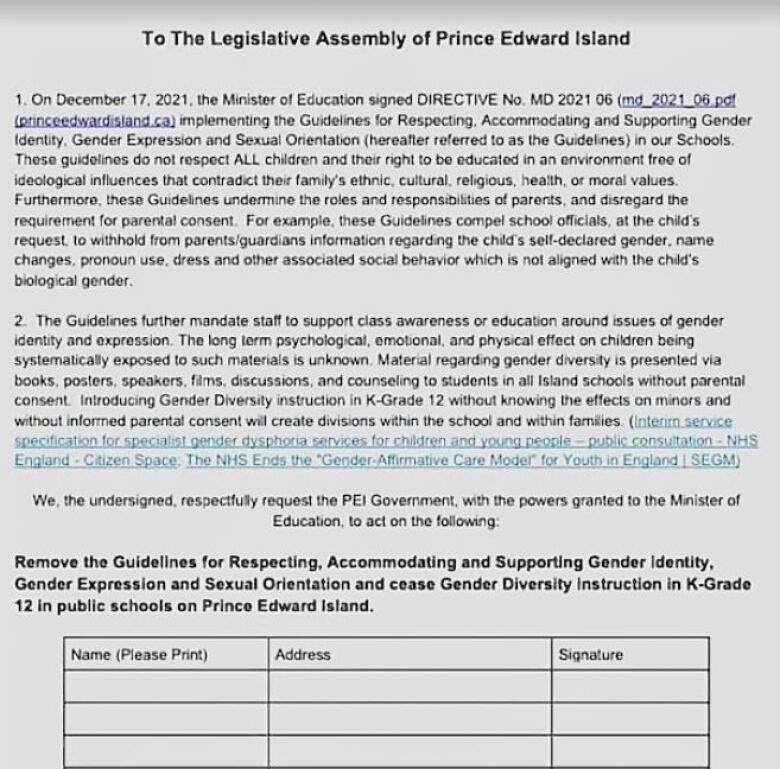 This is the petition circulating against the gender identity guidelines. 