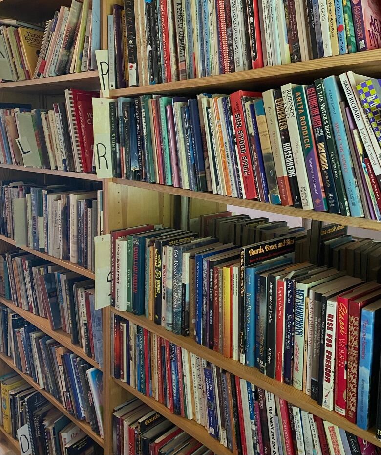 bookshelves full of old books