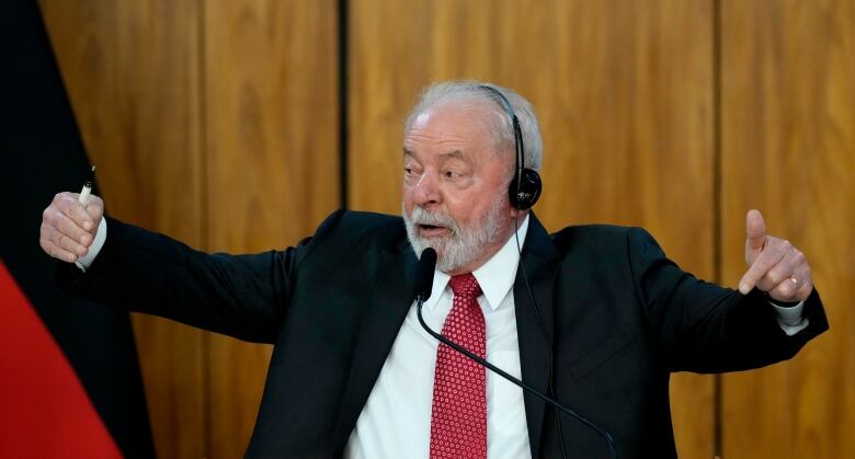 Brazil's President Luiz Inacio Lula da Silva speaks during a statement to the press in the Brazilian capital.