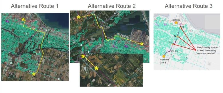 Three maps showing different parts of Hamilton.