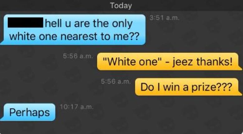 A screenshot of a racist interaction between two people on the Grindr dating app.