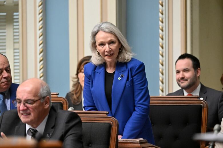 Woman standing in political chamber