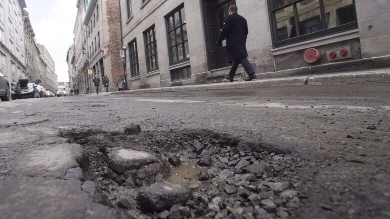 Pothole on road. 