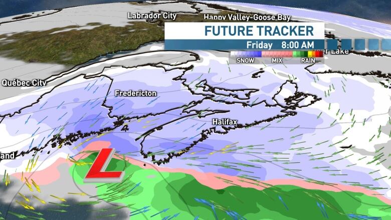 System number two will track just south of Nova Scotia, bringing a more widespread accumulating snowfall.