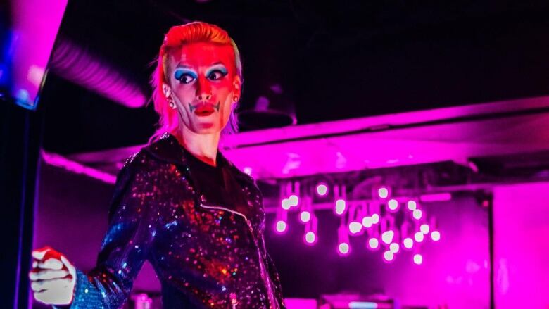 A drag king performs at a Saskatoon event. 