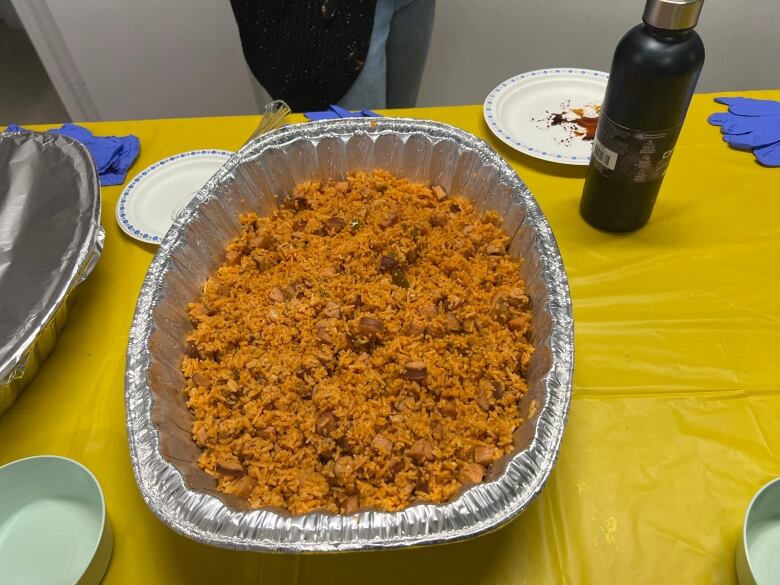 Jollof rice brought by one of the community homecooks