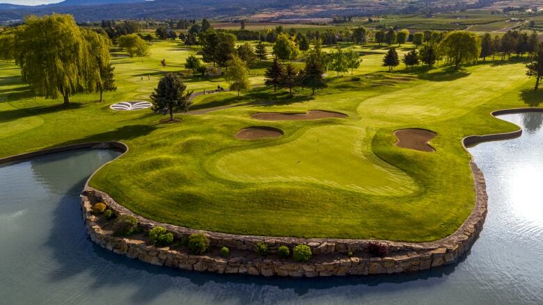 An aerial view of a golf course.