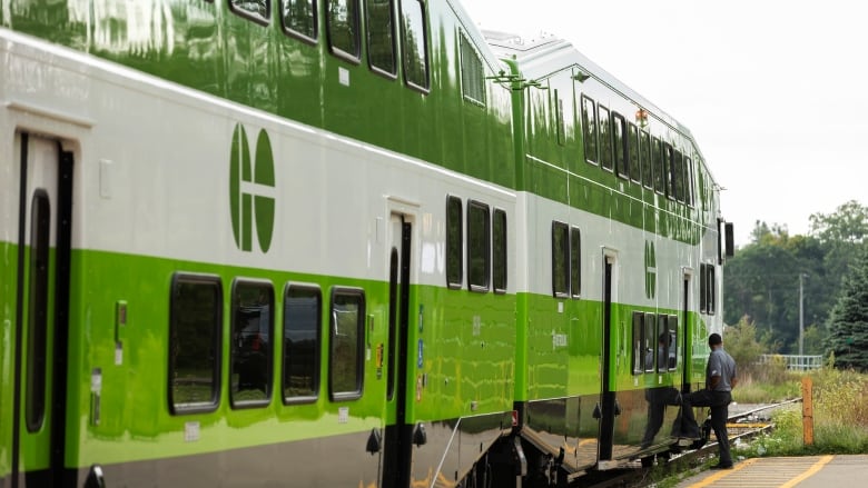 A GO Transit train sits parked at the Niagara Falls Train Station, Friday, August 26, 2022. 