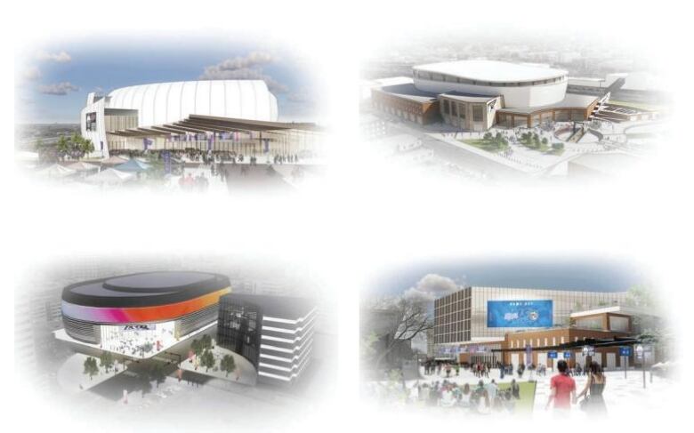 Four artist drawings of a brand new arena in downtown Regina. 