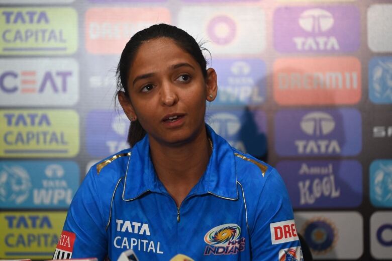 Mumbai Indians' cricket team captain Harmanpreet Kaur attends a press conference ahead of the inaugural edition of Women's Premier League (WPL), in Navi Mumbai on March 3, 2023. 