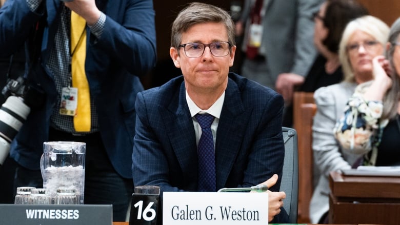 Galen Weston is shown seated at a parliamentary committee