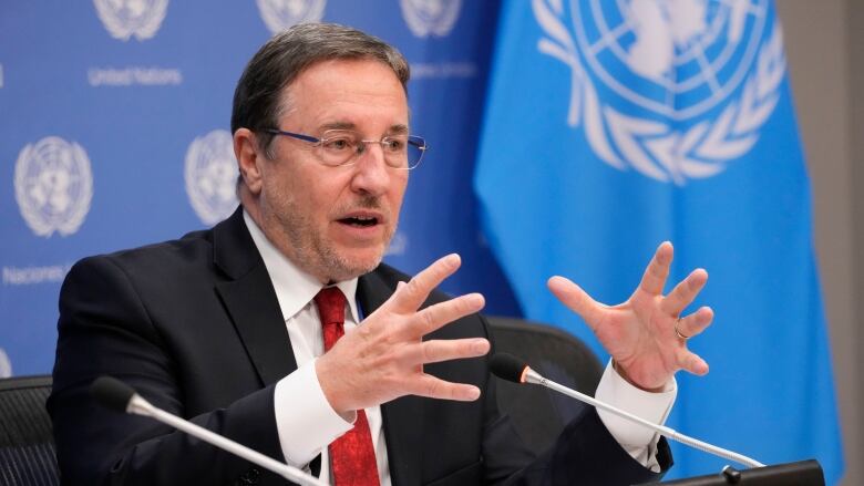 United Nations Development Program Administrator Achim Steiner speaks to reporters.