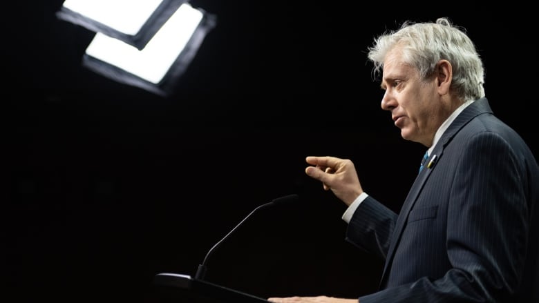 NDP MP for Timmins-James Bay Charlie Angus speaks during a news conference calling on First Nations representation, at the ongoing health care talks on Parliament Hill in Ottawa on Feb. 7, 2023.