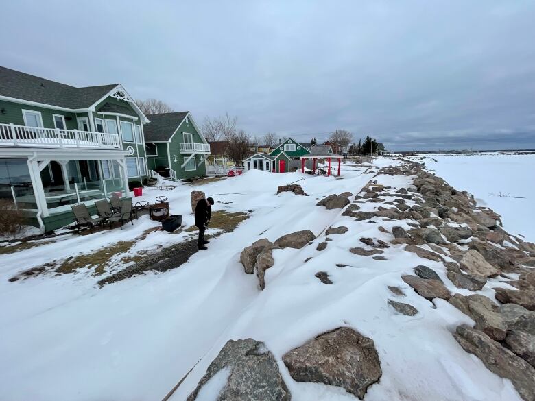 Seawall and house