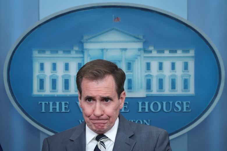 John Kirby is seen speaking at the White House in early March 2023.