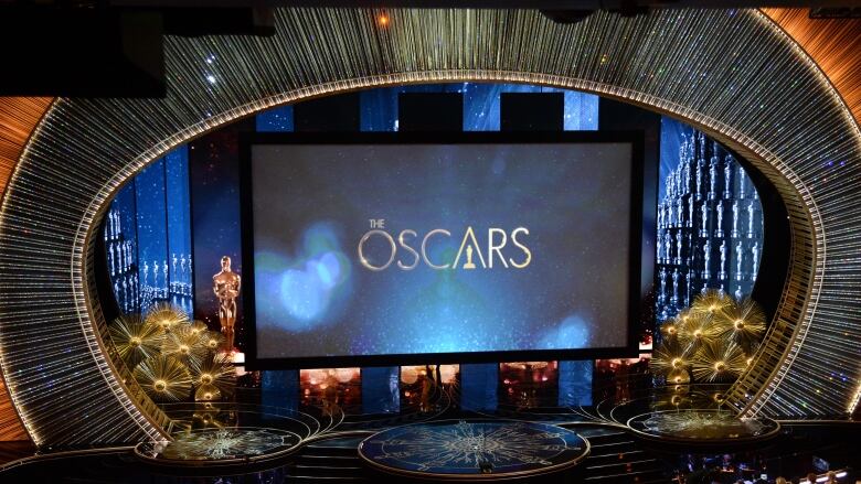 View of the Oscars stage is seen. 