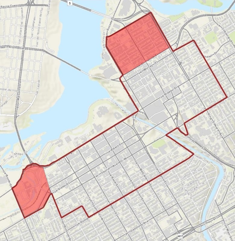 A map showing the zone considered the 