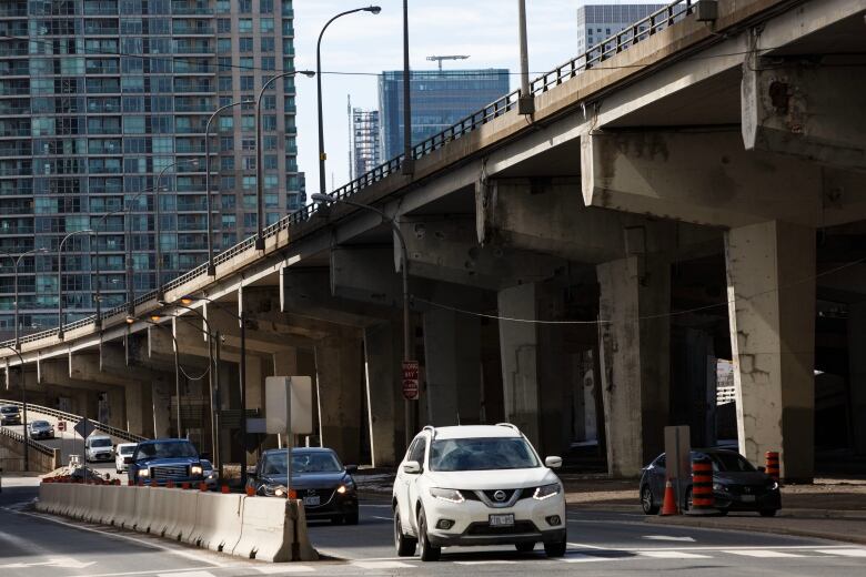 The Gardiner Expressway is photographed on March 14, 2023. Forty community groups have signed a letter to the city's deputy mayor calling for a full accounting of the costs to rebuild the Gardiner East.