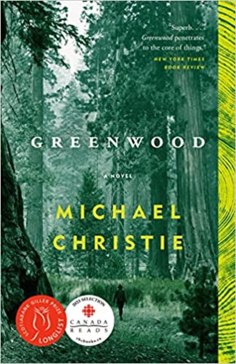 dark green forest with book title, author's name, a red seal, and white seal in front.