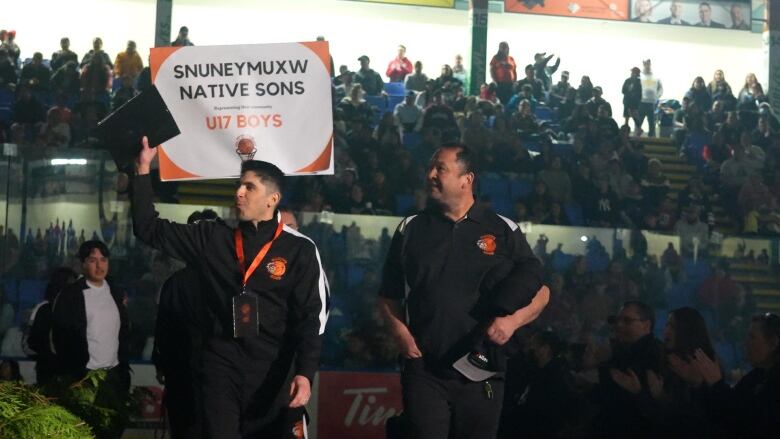 The U17 Snuneymuxw Native Sons enter the opening ceremonies. 