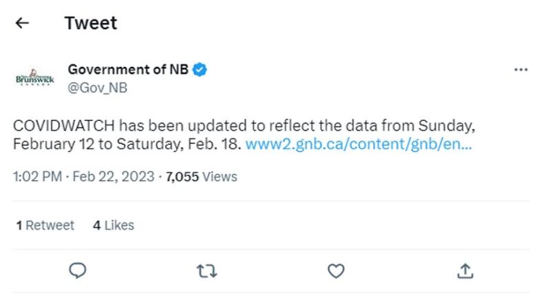 A Feb. 22 Twitter post by the government announcing COVIDWatch has been updated with data from Feb. 12 to Feb. 18.