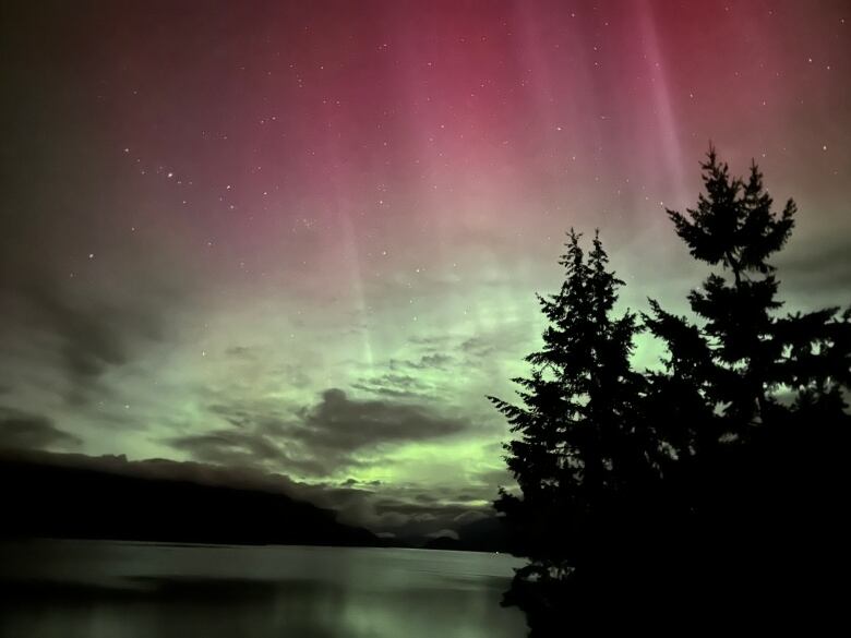 Northern lights over water.