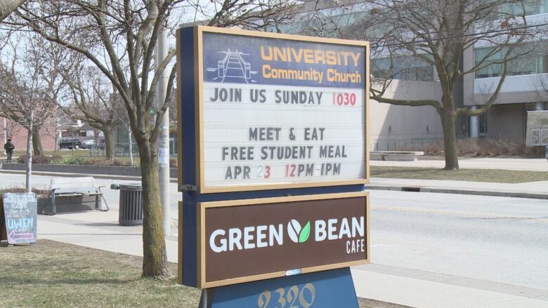 A sign outside the University Community Church.