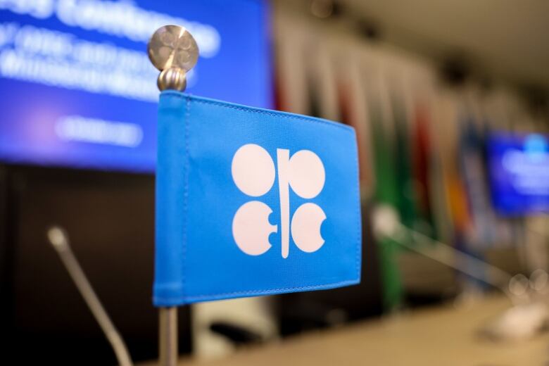 An OPEC-branded flag sits on the desk of a delegate at one of the oil cartel's meetings.