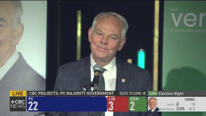 Green Leader Peter Bevan-Baker while giving his concession speech around 9 p.m.