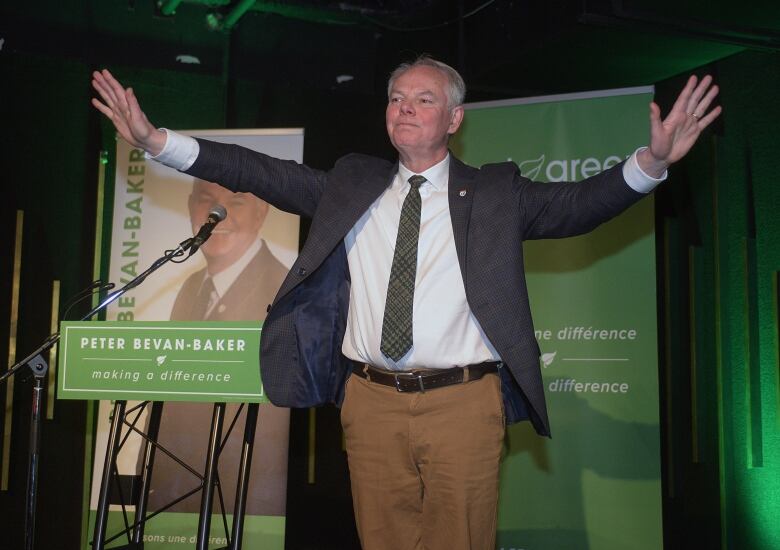 Leader of the Green Party Peter Bevan-Baker speaks to his supporters on Prince Edward Island election night.