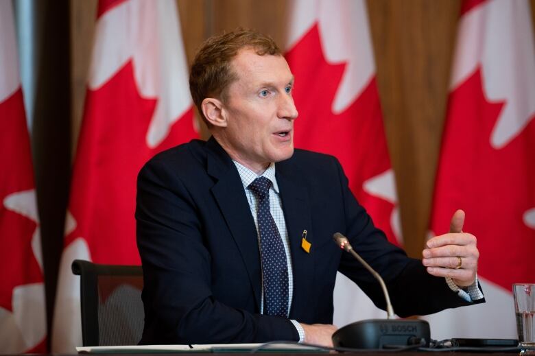 Crown-Indigenous Relations Minister Marc Miller speaks speaks during a press conference in Ottawa about a revised final settlement agreement to compensate First Nations children and families on April 5, 2023.