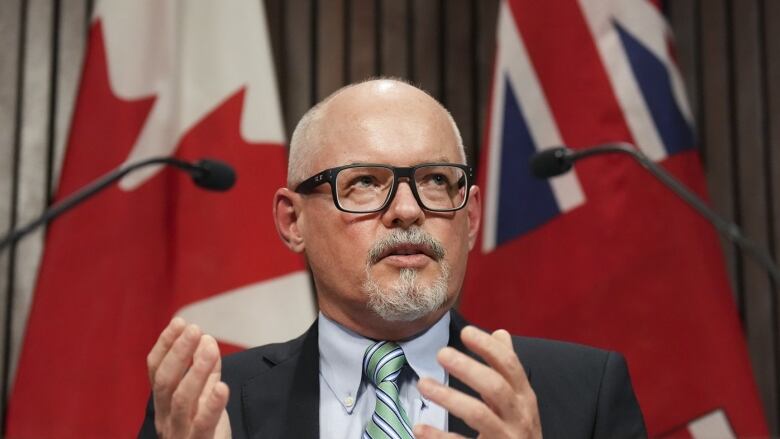 Dr. Kieran Moore, Ontario's Chief Medical Officer of Health, speaks at a news conference during the COVID-19 pandemic, at Queens Park in Toronto on Monday, April 11, 2022. 