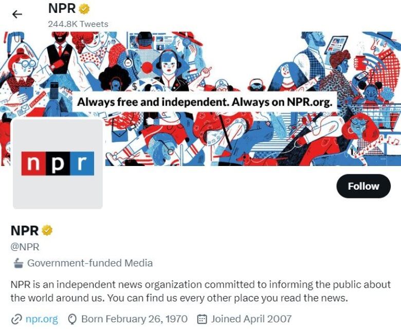 A screenshot of the NPR Twitter page. 