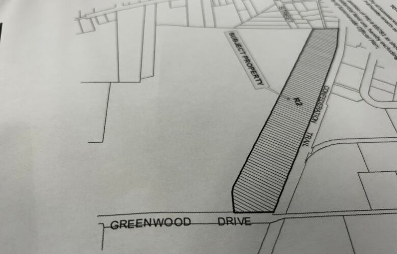 A picture of a parcel of land off Greenwood Drive in Summerside being rezone from industrial to residential.