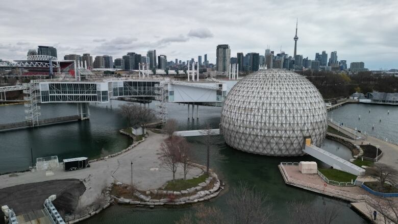 Drone views of Ontario Place site.