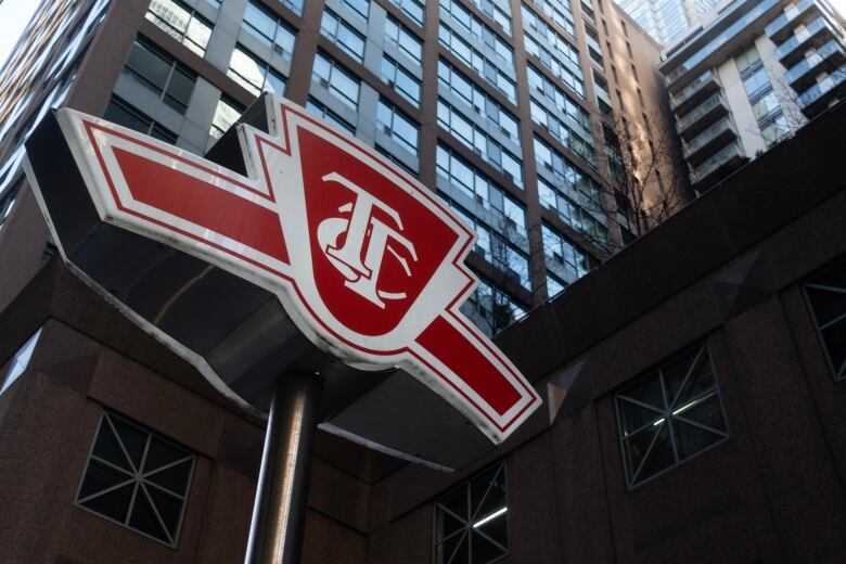 A Toronto Transit Commission sign is shown at a downtown Toronto subway stop Tuesday, Jan. 31, 2023.