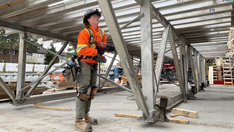 A 2021 report by the Canadian Labour Market Information Council says women make on average less than half what men make in skilled trades, though this is not limited to jobs construction.